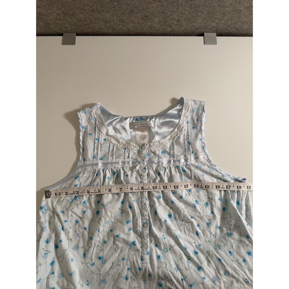 Earth Angels Womens Blue Floral Cotton Lace Trim Sleep Dress Nightgown Small - Picture 9 of 13